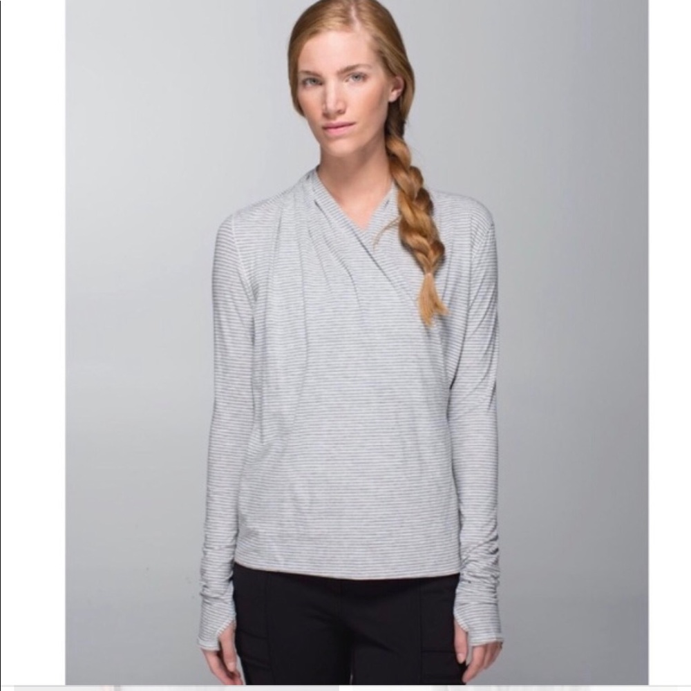 Lululemon grey white stripe wrap top - Picture 2 of 8